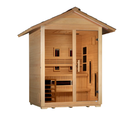 *GDI -"Carinthia" 3 Person Hybrid Outdoor Sauna (PureTech™ Full Spectrum IR or Traditional Stove) - Canadian Hemlock GDI-8123-01