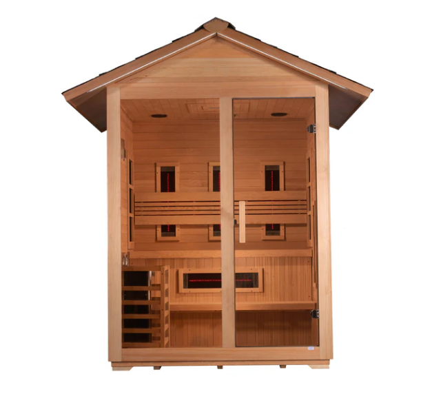 *GDI -"Carinthia" 3 Person Hybrid Outdoor Sauna (PureTech™ Full Spectrum IR or Traditional Stove) - Canadian Hemlock GDI-8123-01