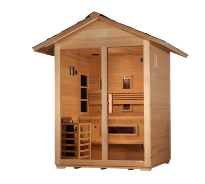 *GDI -"Carinthia" 3 Person Hybrid Outdoor Sauna (PureTech™ Full Spectrum IR or Traditional Stove) - Canadian Hemlock GDI-8123-01