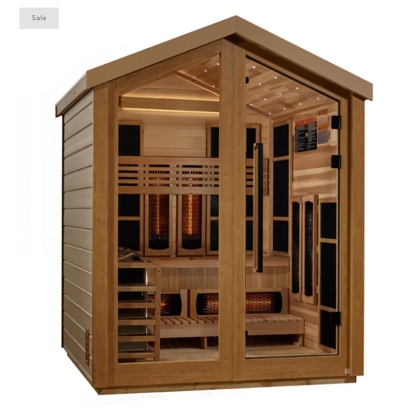 *GDI- "Loviisa" 3 Person Hybrid Outdoor Sauna (PureTech™ Full Spectrum IR or Traditional Stove) - Canadian Red Cedar Interior GDI-8523-01