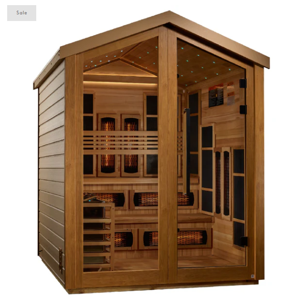 Holiday Sale-GDI "Kaskinen" 6 Person Hybrid Outdoor Sauna (PureTech™ Full Spectrum IR or Traditional Stove) - Canadian Red Cedar Interior  (GDI-8526-01)