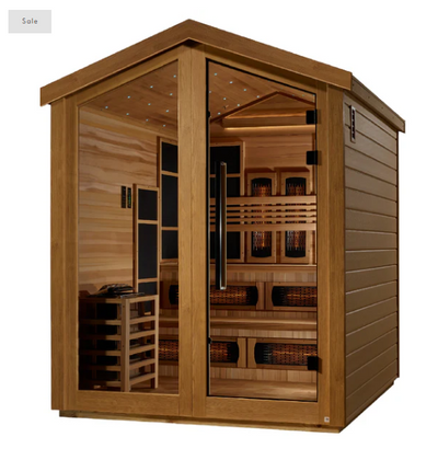 Holiday Sale-GDI "Kaskinen" 6 Person Hybrid Outdoor Sauna (PureTech™ Full Spectrum IR or Traditional Stove) - Canadian Red Cedar Interior  (GDI-8526-01)