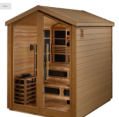 Holiday Sale-GDI "Kaskinen" 6 Person Hybrid Outdoor Sauna (PureTech™ Full Spectrum IR or Traditional Stove) - Canadian Red Cedar Interior  (GDI-8526-01)