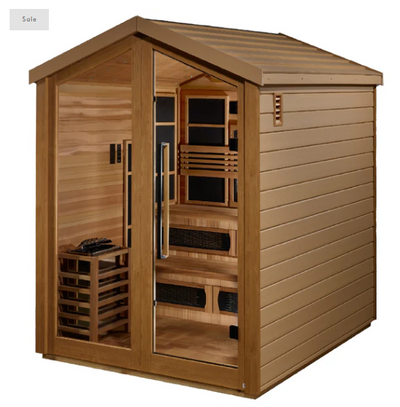 Holiday Sale-GDI "Kaskinen" 6 Person Hybrid Outdoor Sauna (PureTech™ Full Spectrum IR or Traditional Stove) - Canadian Red Cedar Interior  (GDI-8526-01)