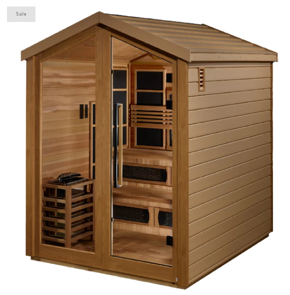 Holiday Sale-GDI "Kaskinen" 6 Person Hybrid Outdoor Sauna (PureTech™ Full Spectrum IR or Traditional Stove) - Canadian Red Cedar Interior  (GDI-8526-01)