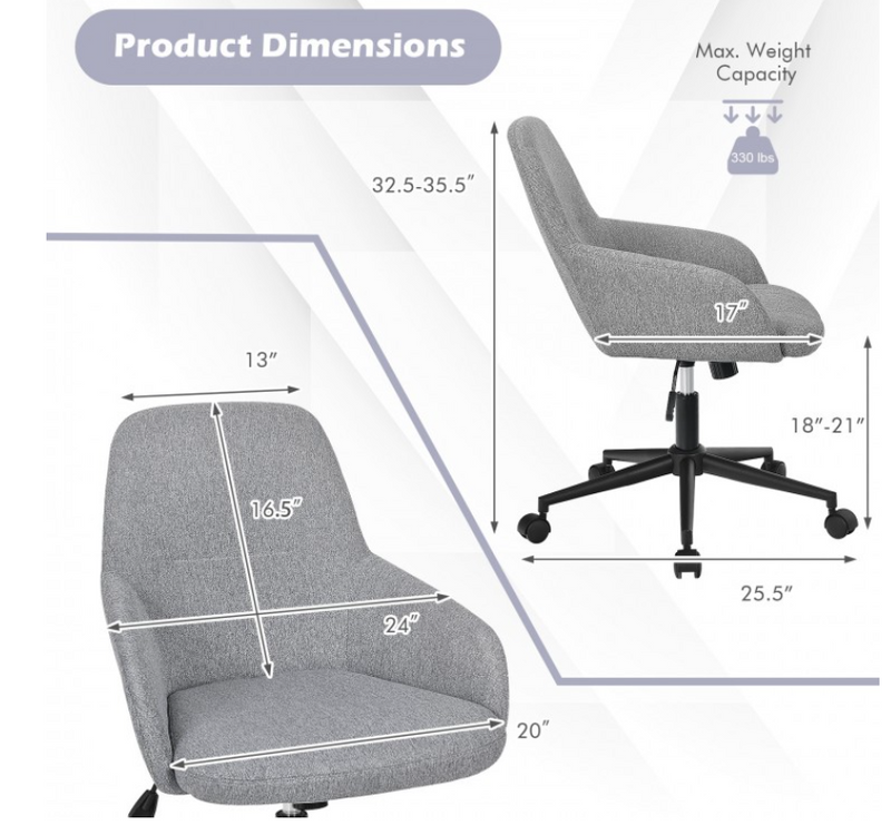 Ergonomic Fabric Home Office Chair with Rocking Backrest (gray)