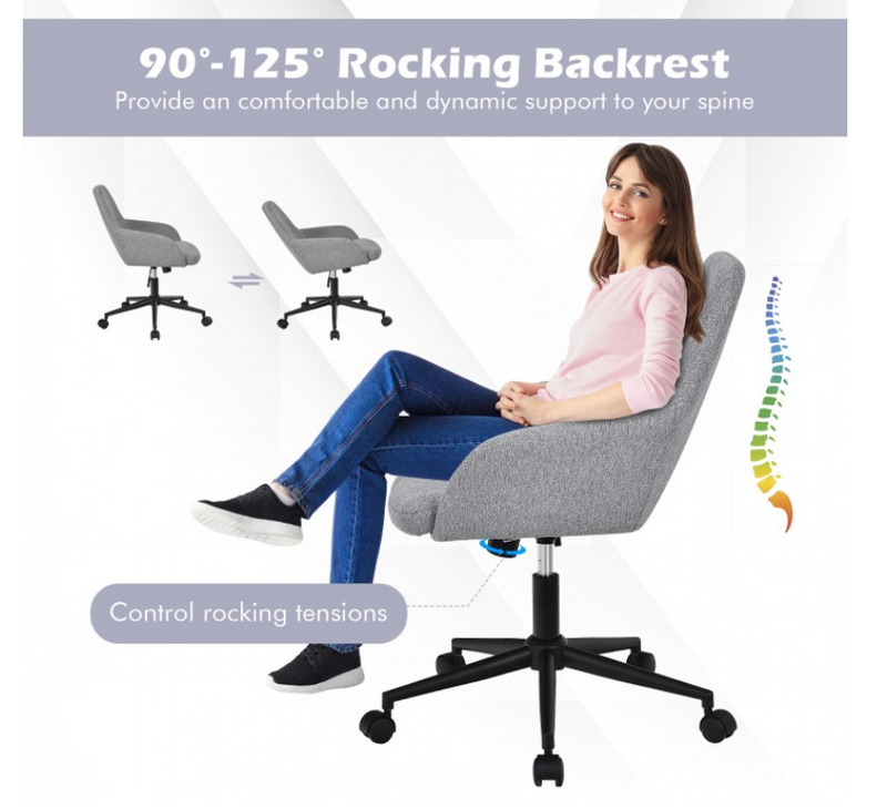 Ergonomic Fabric Home Office Chair with Rocking Backrest (gray)