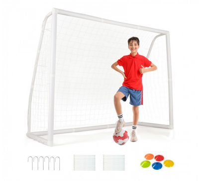 All Weather Soccer Goal with Ground Stakes and Soccer Cones 8 by 6ft