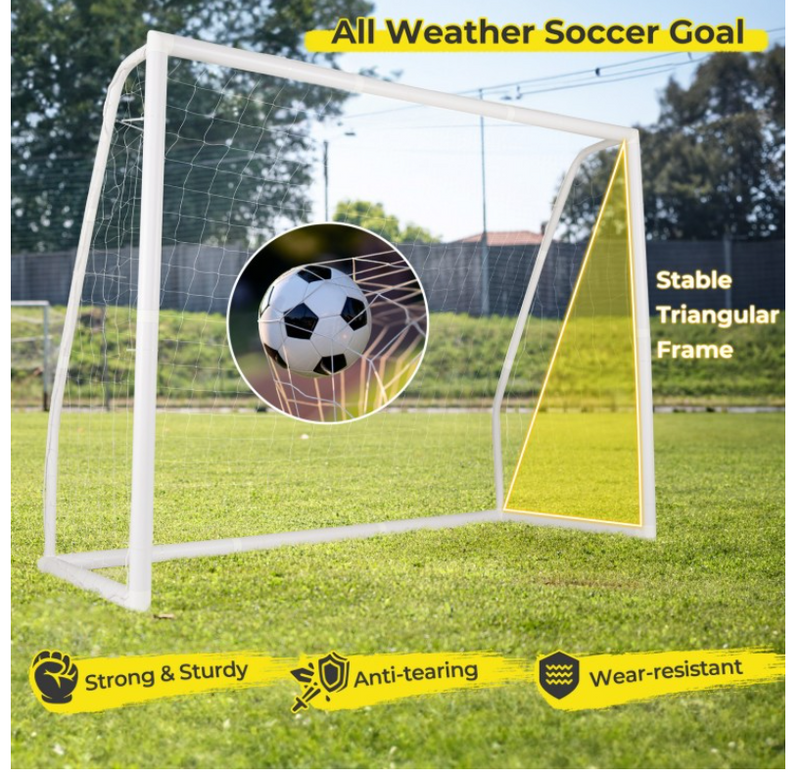 All Weather Soccer Goal with Ground Stakes and Soccer Cones 8 by 6ft