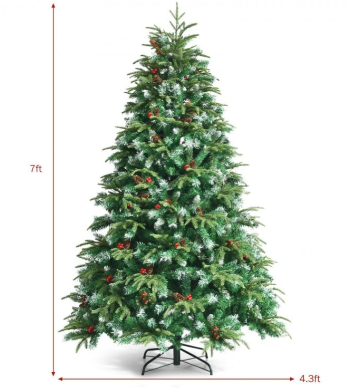 Pre-Lit Snowy Christmas Hinged Tree with Multi-Color Lights- 7 feet or 9 feet