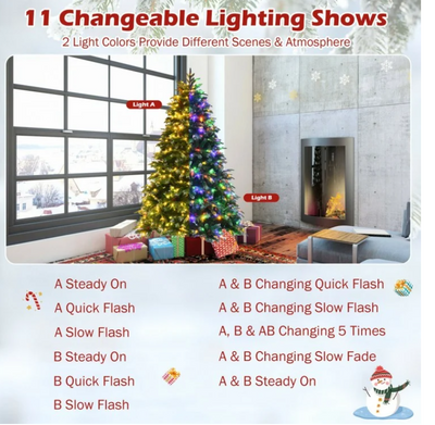 Pre-Lit Snowy Christmas Hinged Tree with Multi-Color Lights- 7 feet or 9 feet