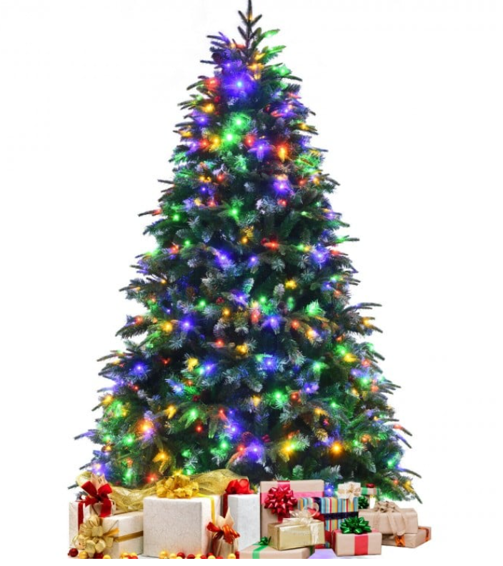 Pre-Lit Snowy Christmas Hinged Tree with Multi-Color Lights- 7 feet or 9 feet