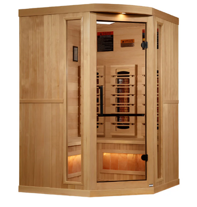 PREORDER MAY 2025 - GDI- NEW 2025 3 Person Corner Sauna Reserve Edition Near Zero EMF Far Infrared, Full Spectrum with Himalayan Salt Bar (Hemlock) GDI-8035-03