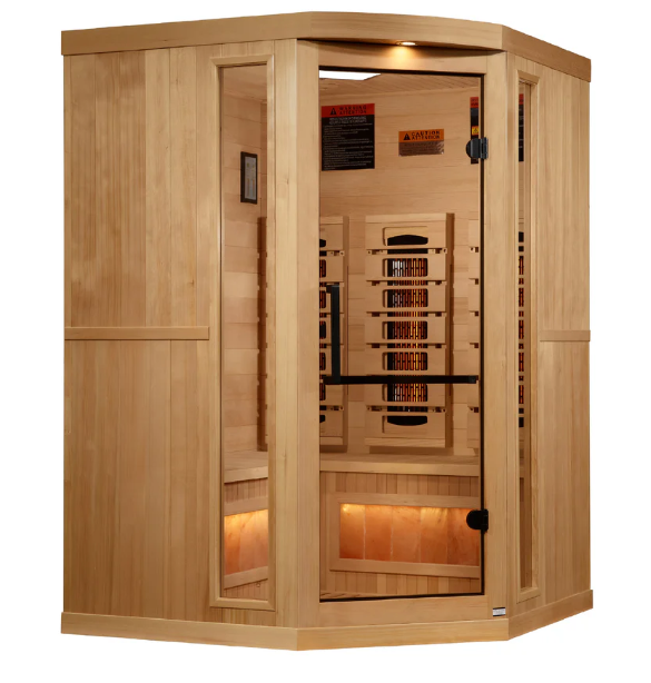 PREORDER MAY 2025 - GDI- NEW 2025 3 Person Corner Sauna Reserve Edition Near Zero EMF Far Infrared, Full Spectrum with Himalayan Salt Bar (Hemlock) GDI-8035-03