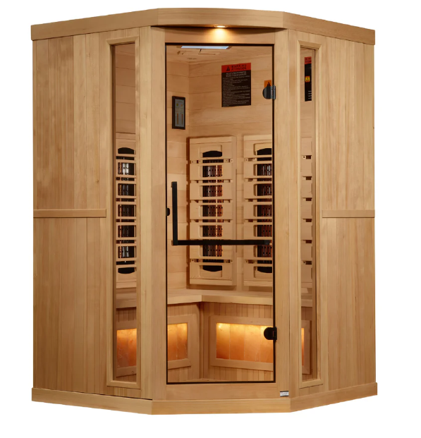 PREORDER MAY 2025 - GDI- NEW 2025 3 Person Corner Sauna Reserve Edition Near Zero EMF Far Infrared, Full Spectrum with Himalayan Salt Bar (Hemlock) GDI-8035-03