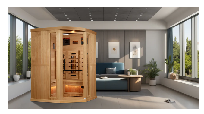 PREORDER MAY 2025 - GDI- NEW 2025 3 Person Corner Sauna Reserve Edition Near Zero EMF Far Infrared, Full Spectrum with Himalayan Salt Bar (Hemlock) GDI-8035-03