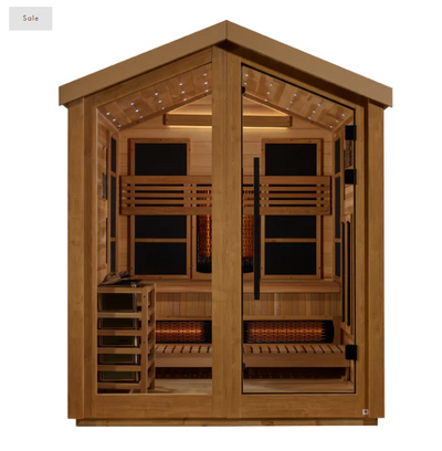 *GDI- "Loviisa" 3 Person Hybrid Outdoor Sauna (PureTech™ Full Spectrum IR or Traditional Stove) - Canadian Red Cedar Interior GDI-8523-01