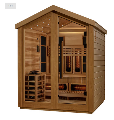 *GDI- "Loviisa" 3 Person Hybrid Outdoor Sauna (PureTech™ Full Spectrum IR or Traditional Stove) - Canadian Red Cedar Interior GDI-8523-01