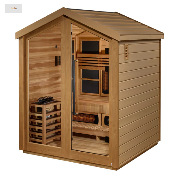 *GDI- "Loviisa" 3 Person Hybrid Outdoor Sauna (PureTech™ Full Spectrum IR or Traditional Stove) - Canadian Red Cedar Interior GDI-8523-01