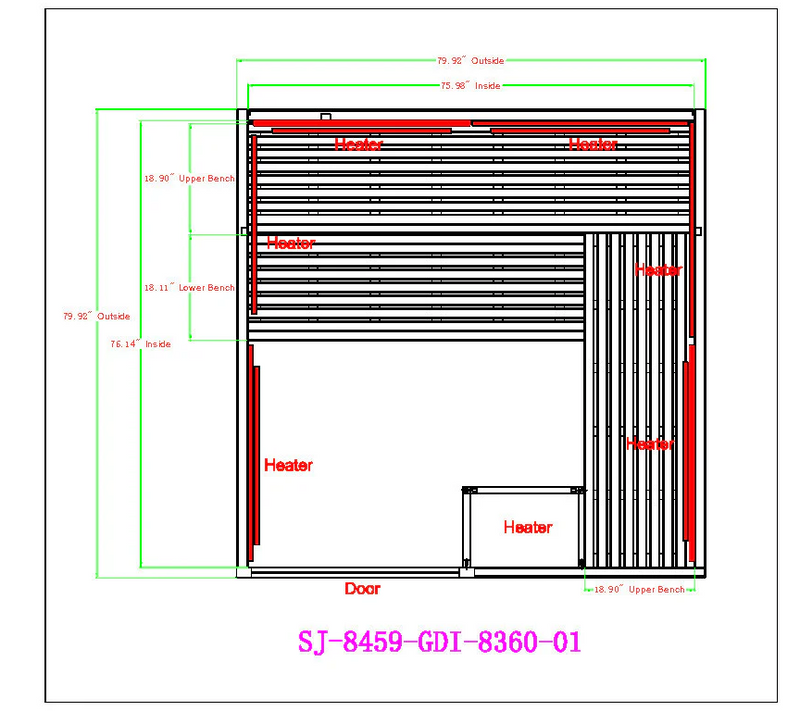 *GDI- NEW 2025 Toledo 6 Person Hybrid Sauna (Indoor). Full Spectrum and Harvia Traditional Stove- Himalayan Salt Bar GDI-8360-01