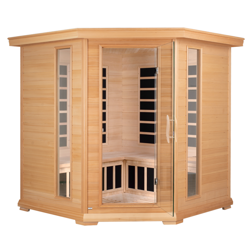 Blisspod, Vienna, Corner Spacious Far Infrared Sauna Canadian Hemlock Ultra Low EMF, 12 Heaters, 4-5 Persons