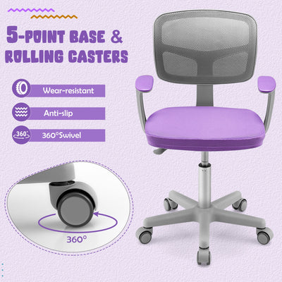 Adjustable Desk Chair with Auto Brake Casters for Kids-Purple