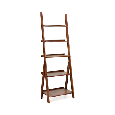 5-Tier Bamboo Ladder Shelf for Home Use-Brown