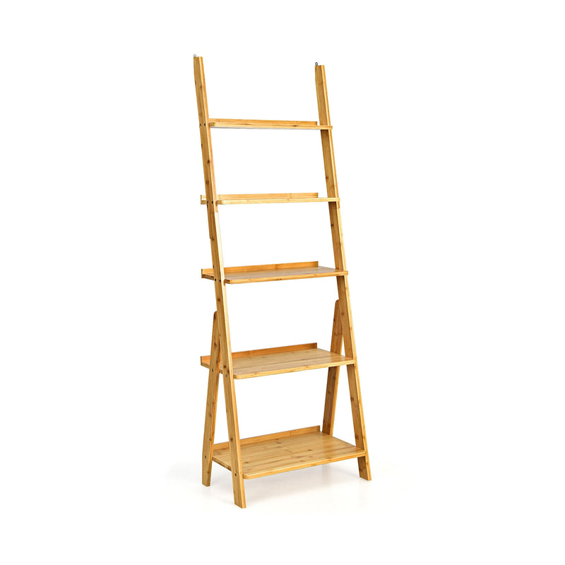 5-Tier Bamboo Ladder Shelf for Home Use-Natural