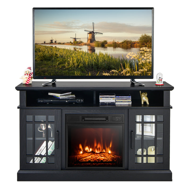 48 Inch Electric Fireplace TV Stand with Cabinets for TVs Up to 55 Inch-Black