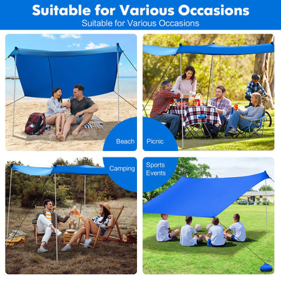 10 Foot Ride 9 Foot Family Beach Tent Canopy Sunshade with 4 Poles-Blue