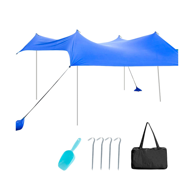 10 Foot Ride 9 Foot Family Beach Tent Canopy Sunshade with 4 Poles-Blue