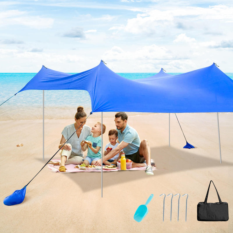 10 Foot Ride 9 Foot Family Beach Tent Canopy Sunshade with 4 Poles-Blue