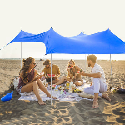 10 Foot Ride 9 Foot Family Beach Tent Canopy Sunshade with 4 Poles-Blue