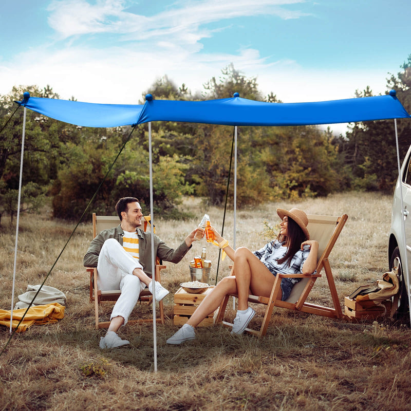 10 Foot Ride 9 Foot Family Beach Tent Canopy Sunshade with 4 Poles-Blue