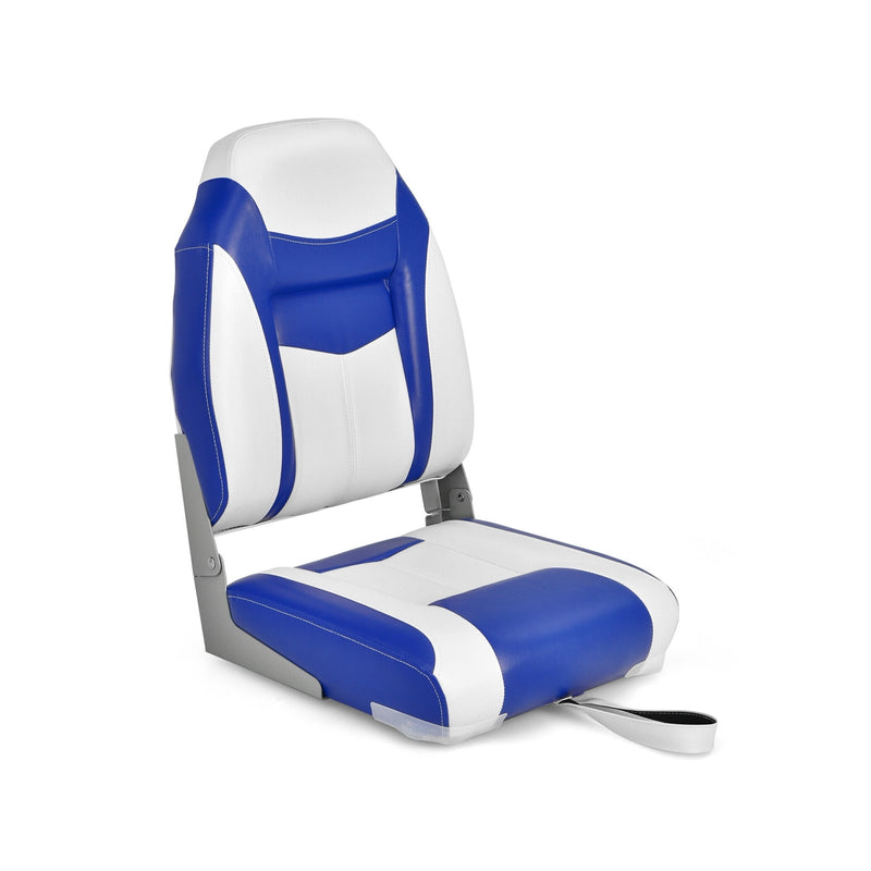 High Back Folding Boat Seats with Blue White Sponge Cushion and Flexible Hinges-Blue