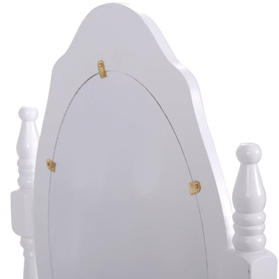 Wood Vanity Table Set with Oval Mirror and 4 Drawers for Kids Girls Women-White