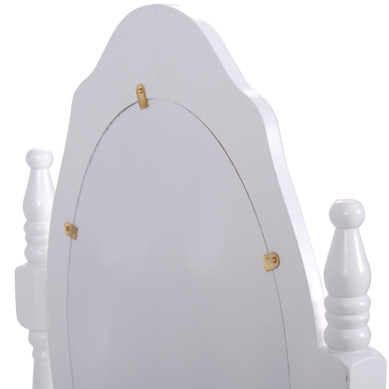 Wood Vanity Table Set with Oval Mirror and 4 Drawers for Kids Girls Women-White