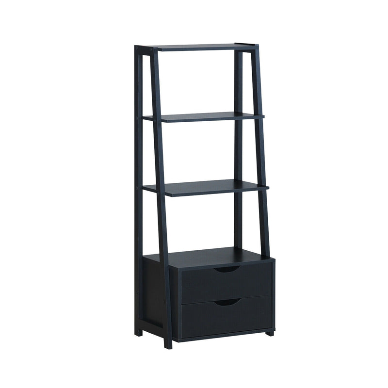 4-Tier Ladder Bookshelf Storage Display with 2 Drawers