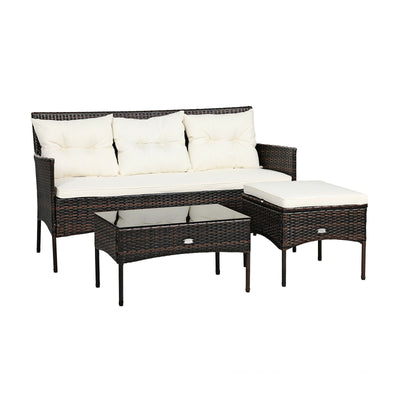 3 Pieces Patio Furniture Sectional Set with 5 Cozy Seat and Back Cushions-White