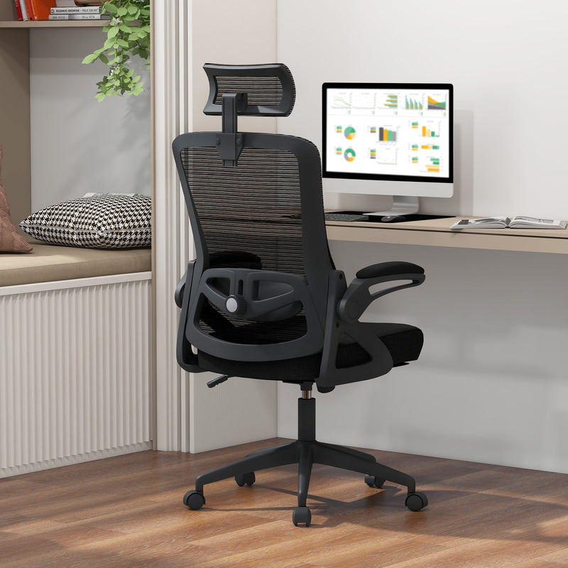 Adjustable Swivel Task Chair Ergonomic Office Chair with Adjustable Lumbar Support-Black