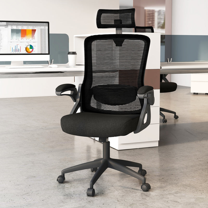 Adjustable Swivel Task Chair Ergonomic Office Chair with Adjustable Lumbar Support-Black