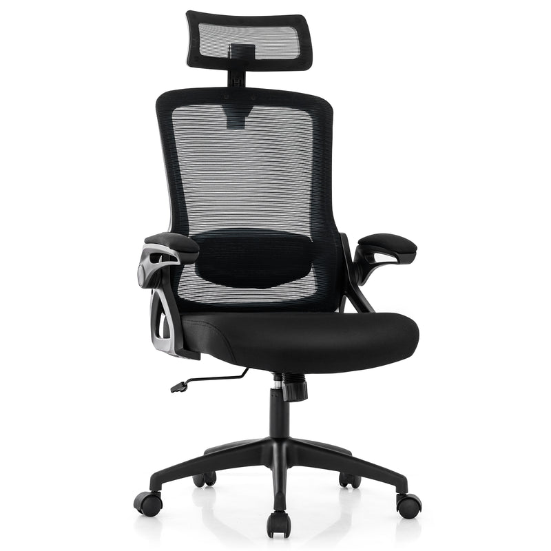 Adjustable Swivel Task Chair Ergonomic Office Chair with Adjustable Lumbar Support-Black