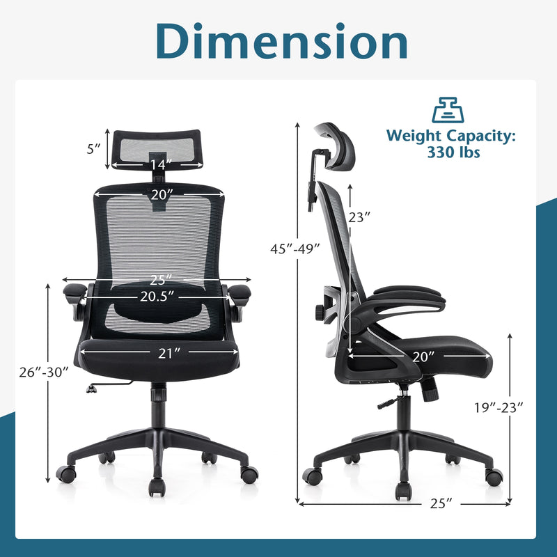 Adjustable Swivel Task Chair Ergonomic Office Chair with Adjustable Lumbar Support-Black