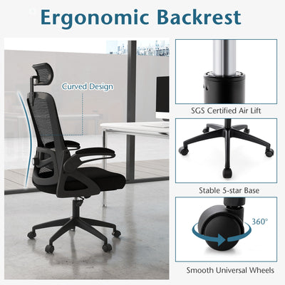 Adjustable Swivel Task Chair Ergonomic Office Chair with Adjustable Lumbar Support-Black