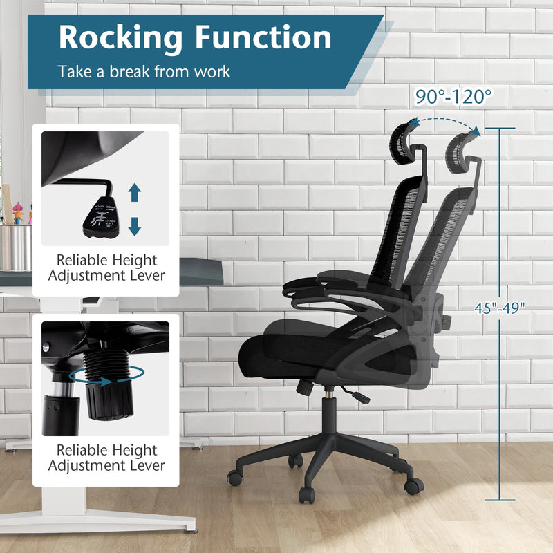 Adjustable Swivel Task Chair Ergonomic Office Chair with Adjustable Lumbar Support-Black