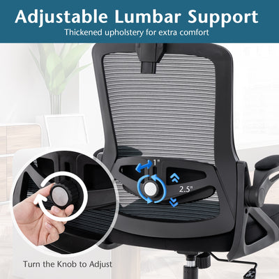 Adjustable Swivel Task Chair Ergonomic Office Chair with Adjustable Lumbar Support-Black