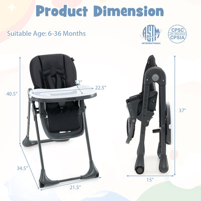 3-In-1 Convertible Baby High Chair for Toddlers-Black