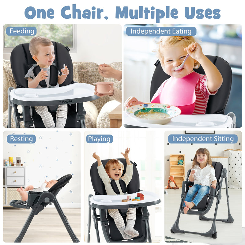 3-In-1 Convertible Baby High Chair for Toddlers-Black