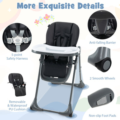 3-In-1 Convertible Baby High Chair for Toddlers-Black