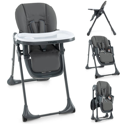 3-In-1 Convertible Baby High Chair with 7 Heights and Double Food Tray-Dark Gray